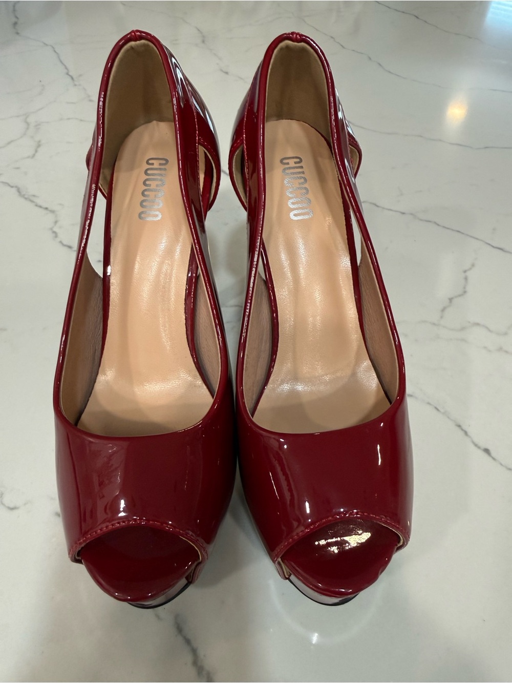 Cuccoo Red Patent Peep-Toe Women's Heels 36